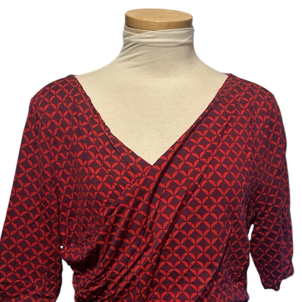 Boden Red Patterned Wrap Front Quarter Sleeved Dr… - image 2